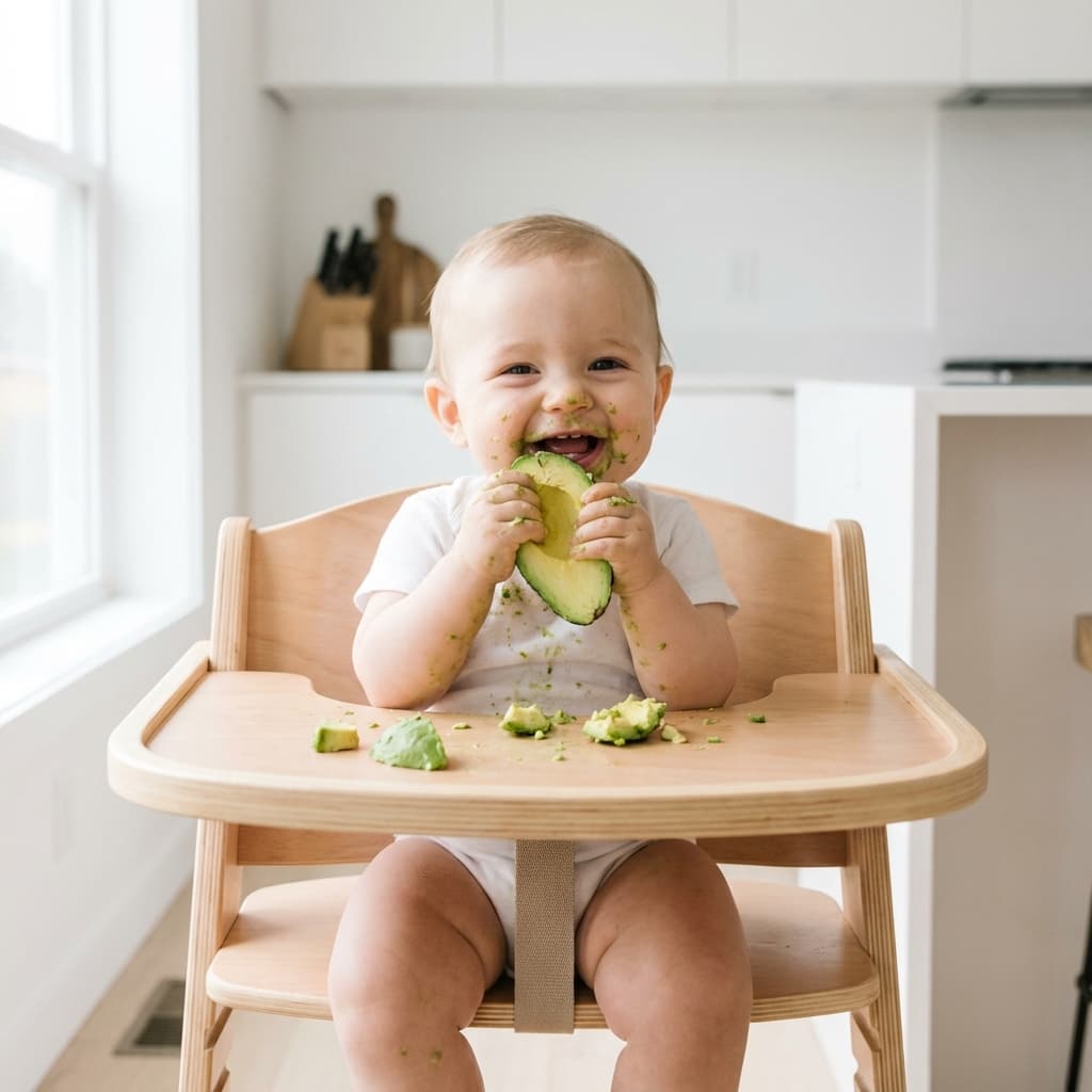 Baby eating avocado